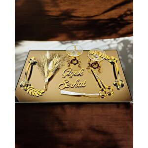 Cherish Gold Aynalı Nişan Tepsisi Ve Söz Tepsisi Mavi