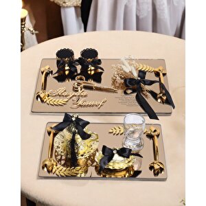 Harmony Gold Söz Nişan Tepsisi Ve Damat Kahve Fincan Tepsisi Siyah
