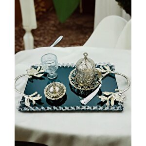 Serenity Gümüş Söz Tepsisi Ve Damat Kahve Fincan Tepsisi Gümüş