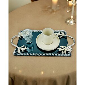 Serenity Gümüş Söz Tepsisi Ve Damat Kahve Fincan Tepsisi Krem