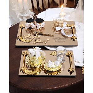 Harmony Gold Söz Nişan Tepsisi Ve Damat Kahve Fincan Tepsisi Beyaz