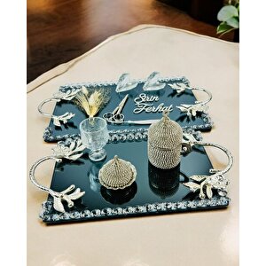 Serenity Gümüş Söz Tepsisi Ve Damat Kahve Fincan Tepsisi Gri
