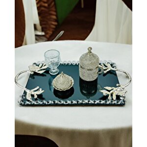 Serenity Gümüş Söz Tepsisi Ve Damat Kahve Fincan Tepsisi Gri
