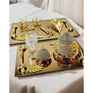 Cherish Gold Aynalı Nişan Tepsisi Ve Söz Tepsisi Siyah