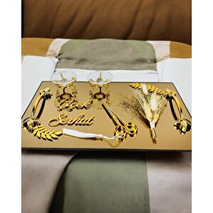Cherish Gold Aynalı Nişan Tepsisi Ve Söz Tepsisi Siyah