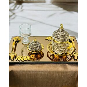 Cherish Gold Aynalı Nişan Tepsisi Ve Söz Tepsisi Siyah