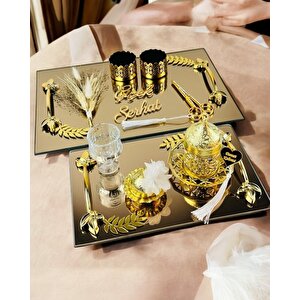 Cherish Gold Aynalı Nişan Tepsisi Ve Söz Tepsisi Krem