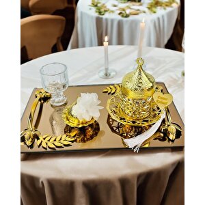 Cherish Gold Aynalı Nişan Tepsisi Ve Söz Tepsisi Krem