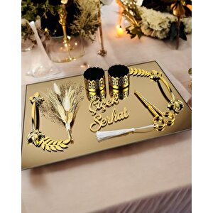 Cherish Gold Aynalı Nişan Tepsisi Ve Söz Tepsisi Krem