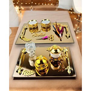 Cherish Gold Aynalı Nişan Tepsisi Ve Söz Tepsisi Gold