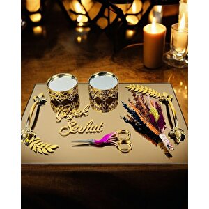 Cherish Gold Aynalı Nişan Tepsisi Ve Söz Tepsisi Gold