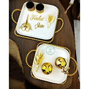 Forever Gold Söz Tepsisi Ve Nişan Tepsisi Beyaz