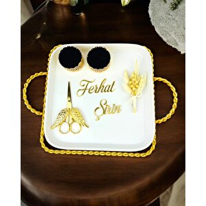 Forever Gold Söz Tepsisi Ve Nişan Tepsisi Beyaz
