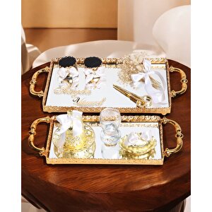 Affection Dantelli Gold Söz Nişan Tepsisi Beyaz