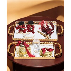 Affection Dantelli Gold Söz Nişan Tepsisi Kırmızı