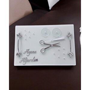 Adore Gümüş Beyaz İncili Söz Tepsisi Nişan Tepsisi Ve Damat Kahve Fincan Tepsisi