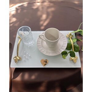 Adore Gold Beyaz İncili Söz Tepsisi Nişan Tepsisi Ve Damat Kahve Fincan Tepsisi Mor