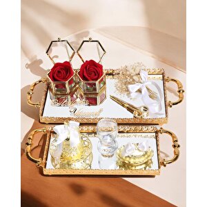 Affection Dantelli Gold Söz Nişan Tepsisi Beyaz