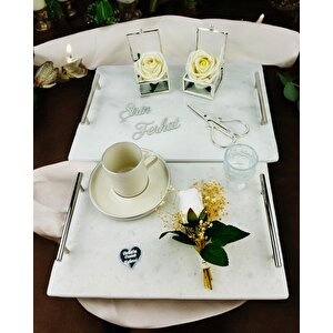 Gümüş Mermer Söz Tepsisi Ve Damat Kahve Fincan Tepsisi Gri