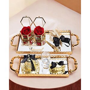Affection Dantelli Gold Söz Nişan Tepsisi Siyah
