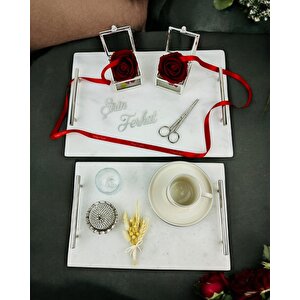 Gümüş Mermer Söz Tepsisi Ve Damat Kahve Fincan Tepsisi Siyah