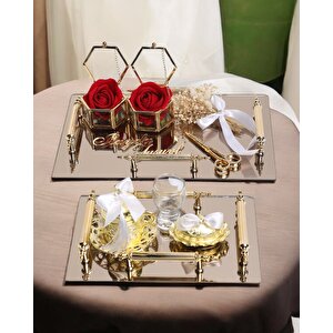 Reverence Gold Söz Tepsisi Ve Damat Tepsisi Seti