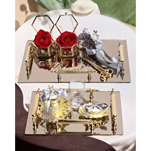 Reverence Gold Söz Tepsisi Ve Damat Tepsisi Seti Gri