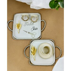 Spark Gümüş Söz Tepsisi Ve Damat Kahve Fincanı Gold