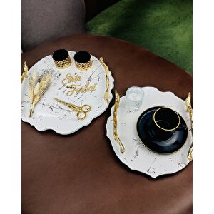 Devotiony Felsefesiyle Gold Polyester Söz Ve Nişan Tepsisi Beyaz