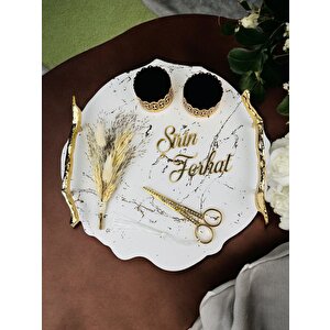 Devotiony Felsefesiyle Gold Polyester Söz Ve Nişan Tepsisi Beyaz