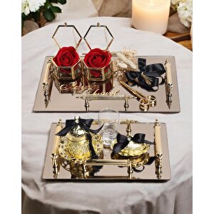 Reverence Gold Söz Tepsisi Ve Damat Tepsisi Seti Siyah