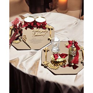 Affinity Sekizgen Gold Söz Nişan Tepsisi Ve Damat Kahvesi Kırmızı