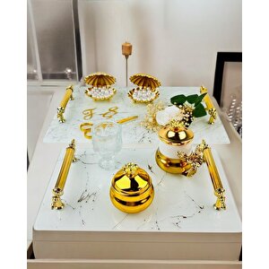 Soulmate Beyaz Desenli Söz Tepsisi Ve Nişan Tepsisi Gold