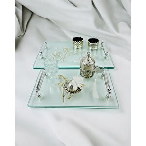 Reflection Gümüş Şeffaf Söz Tepsisi Ve Damat Kahve Tepsisi Beyaz