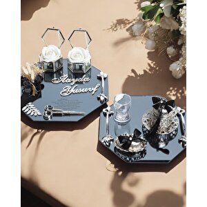 Affinity Sekizgen Gümüş Söz Nişan Tepsisi Ve Damat Kahve Fincan Tepsisi Siyah
