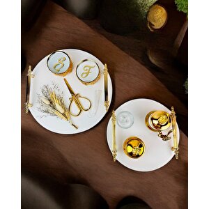 Commitment  Gold Polyester Nişan Tepsisi Beyaz