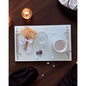 Bonding Gümüş Beyaz İncili Söz Tepsisi Nişan Tepsisi Ve Damat Kahve Fincan Tepsisi Bronz