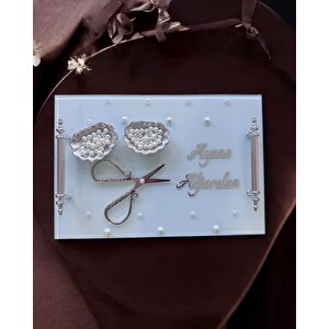 Bonding Gümüş Beyaz İncili Söz Tepsisi Nişan Tepsisi Ve Damat Kahve Fincan Tepsisi Krem
