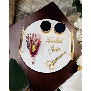 Commitment  Gold Polyester Nişan Tepsisi Krem