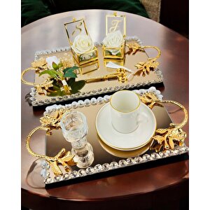 Amour Gold Lüks Swarovski Söz Nişan Tepsisi Lacivert