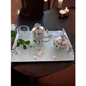 Bonding Gümüş Beyaz İncili Söz Tepsisi Nişan Tepsisi Ve Damat Kahve Fincan Tepsisi Gri
