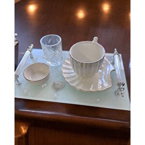 Bonding Gümüş Beyaz İncili Söz Tepsisi Nişan Tepsisi Ve Damat Kahve Fincan Tepsisi Kırmızı