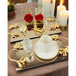 Amour Gold Lüks Swarovski Söz Nişan Tepsisi Bronz