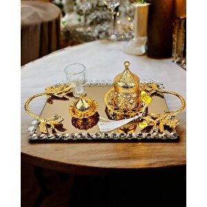 Amour Gold Lüks Swarovski Söz Nişan Tepsisi Gold