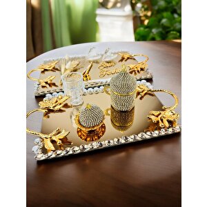 Amour Gold Lüks Swarovski Söz Nişan Tepsisi Kırmızı