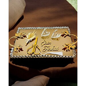 Amour Gold Lüks Swarovski Söz Nişan Tepsisi Kırmızı