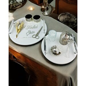 Adoration Polyester Söz Tepsisi Beyaz-Gümüş