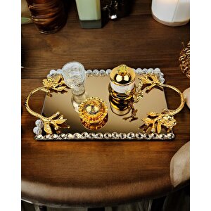 Amour Gold Lüks Swarovski Söz Nişan Tepsisi Siyah
