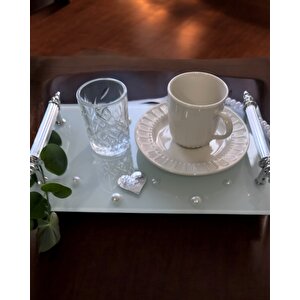 Bonding Gümüş Beyaz İncili Söz Tepsisi Nişan Tepsisi Ve Damat Kahve Fincan Tepsisi Siyah