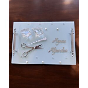 Bonding Gümüş Beyaz İncili Söz Tepsisi Nişan Tepsisi Ve Damat Kahve Fincan Tepsisi Siyah